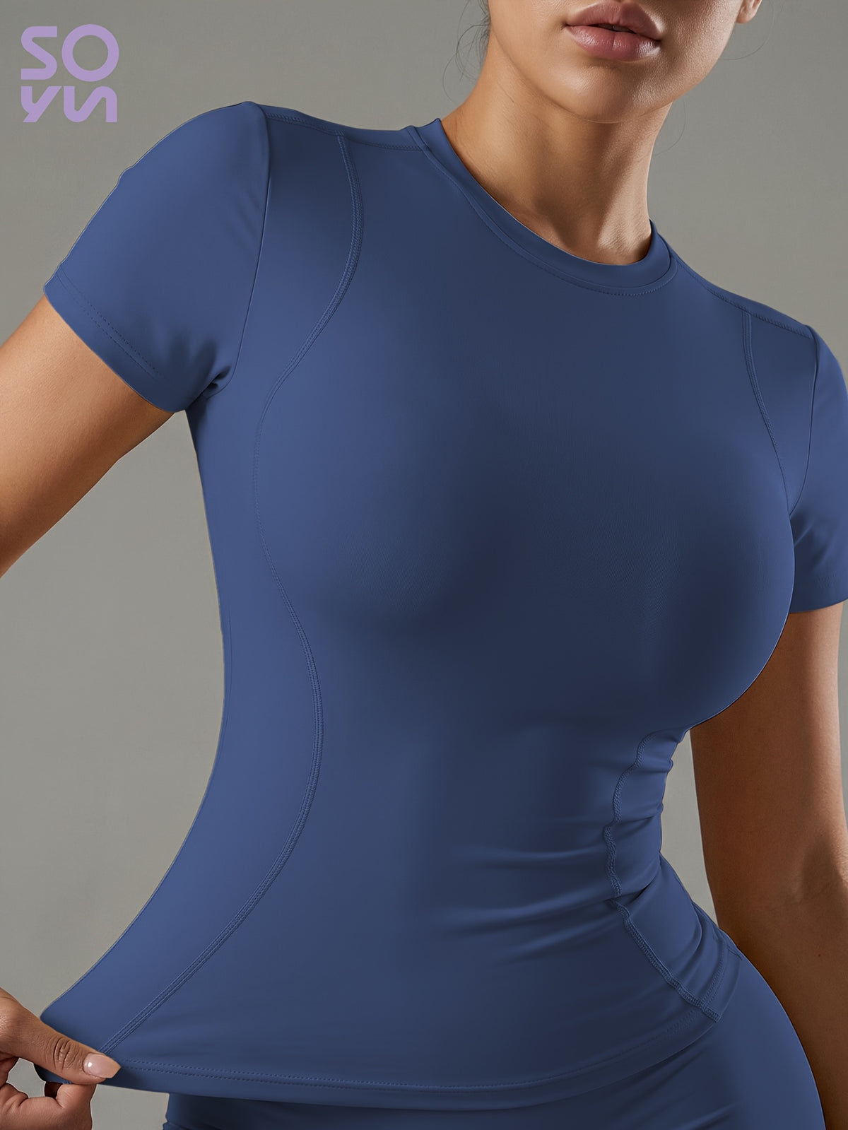 Quick-Dry Round Neck Yoga Tee - Navy