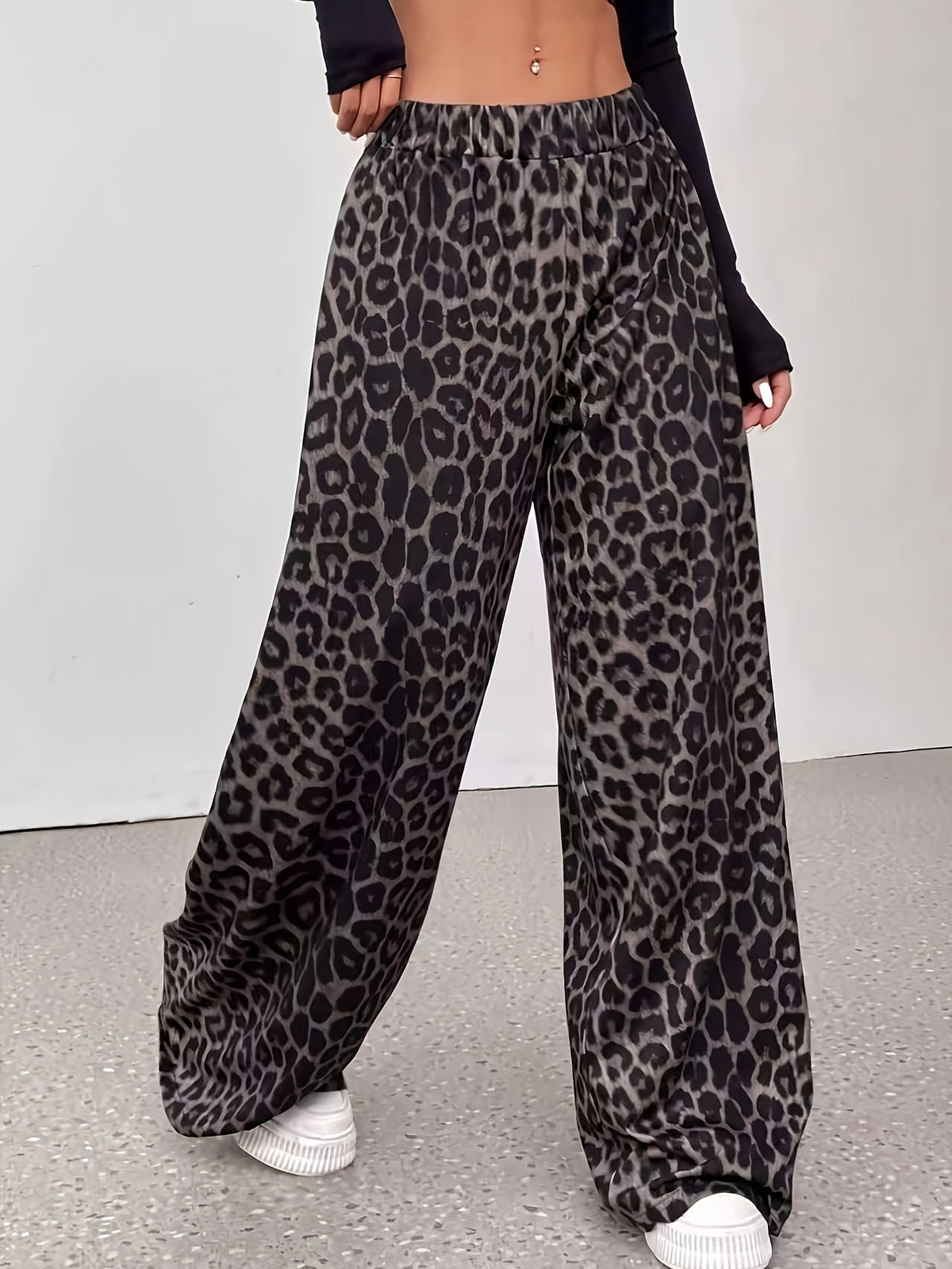 Leopard Print High Waist Sweatpants - Black Leopard Print