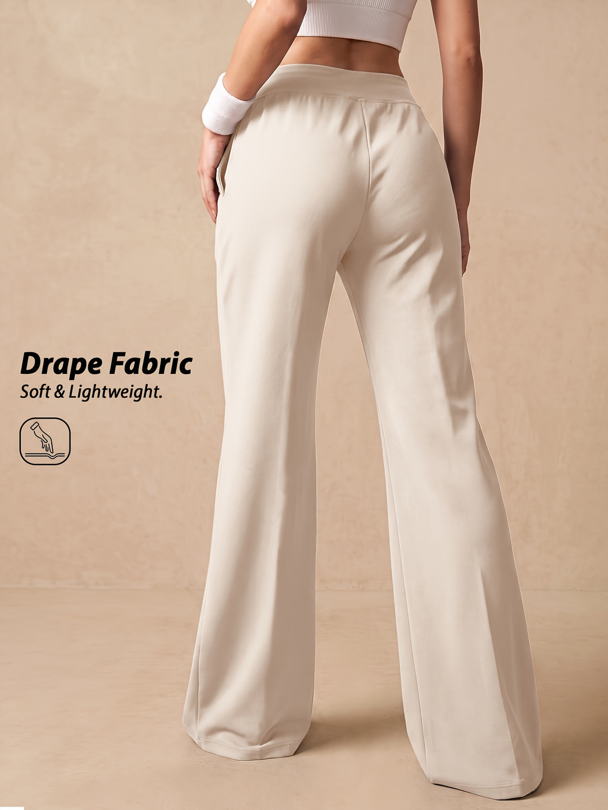 Drawstring Wide Leg Pocket Yoga Pants - Milky