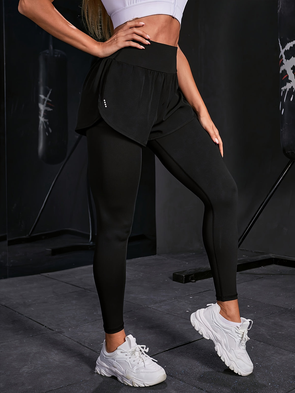 2-in-1 Glitter Polka Dot Sport Pants - Black