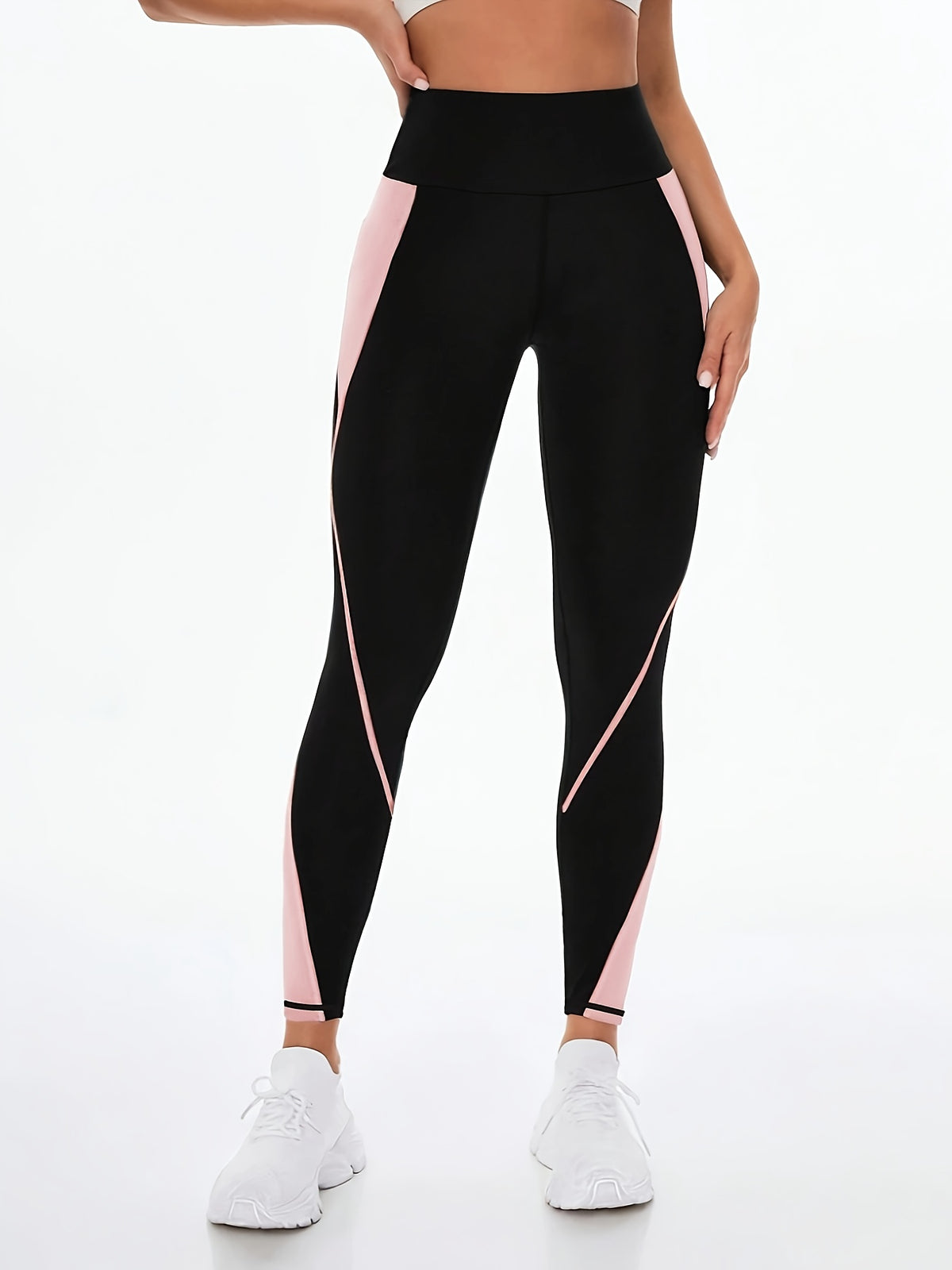 Two-Tone Running Tight Leggings - Black Pink