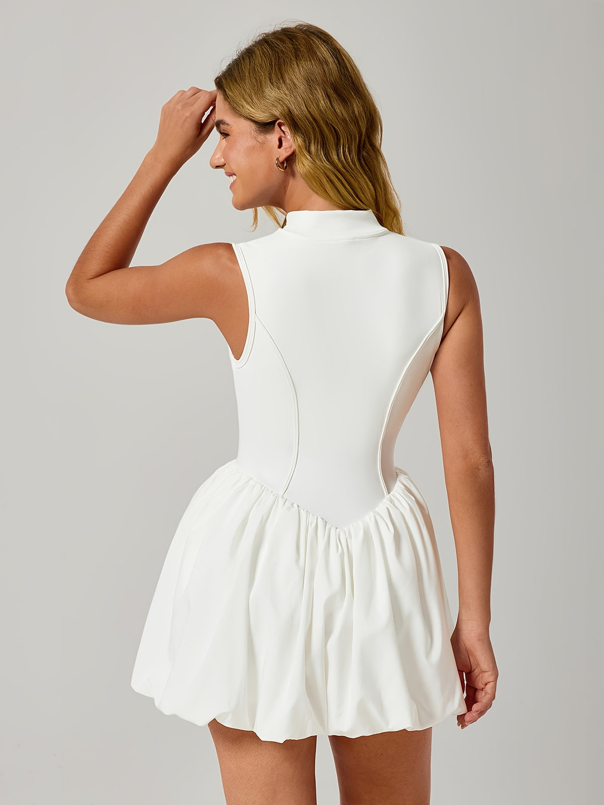 Zip Front Romper Dress - White