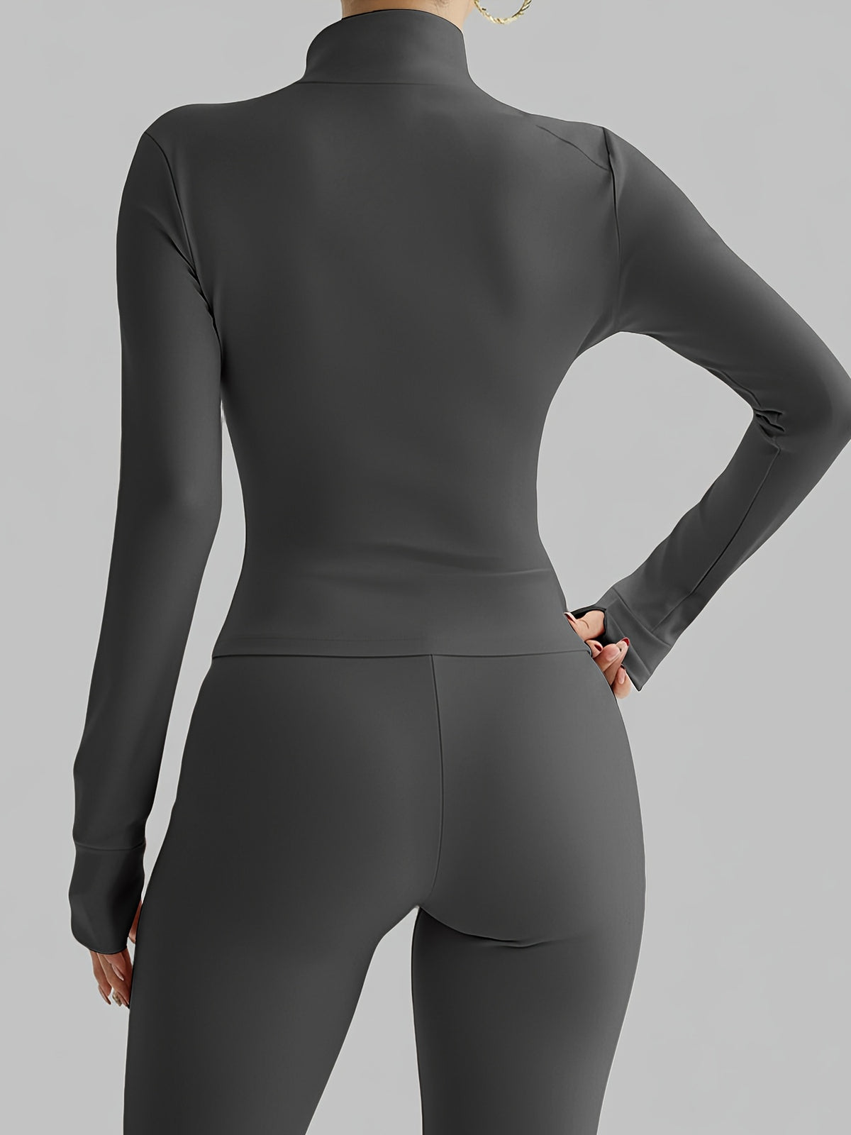 Contrast Trim Zip Up Fitted Jacket - Dark Gray
