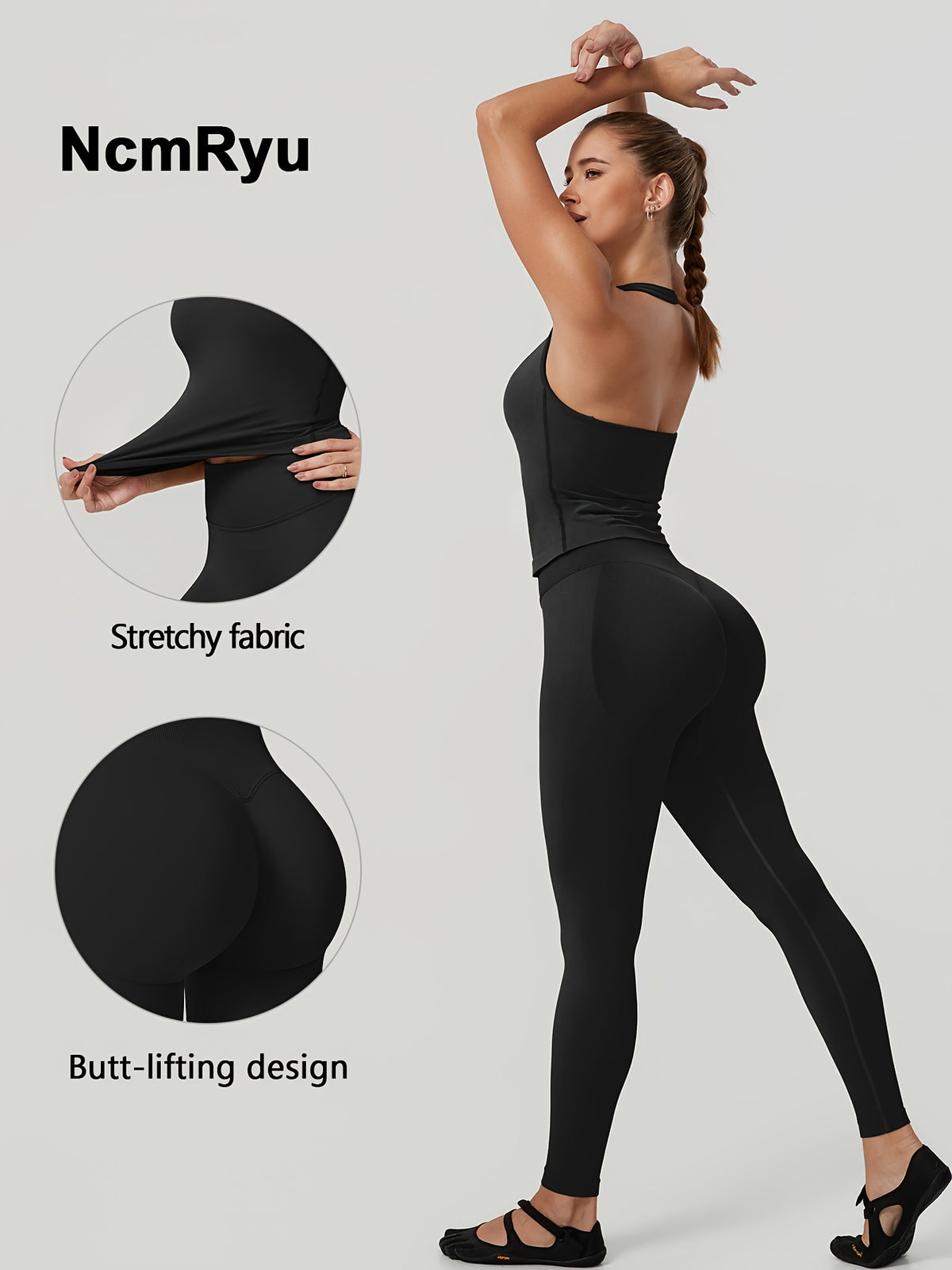 Square Neck Halter Tank & Leggings Set - Black