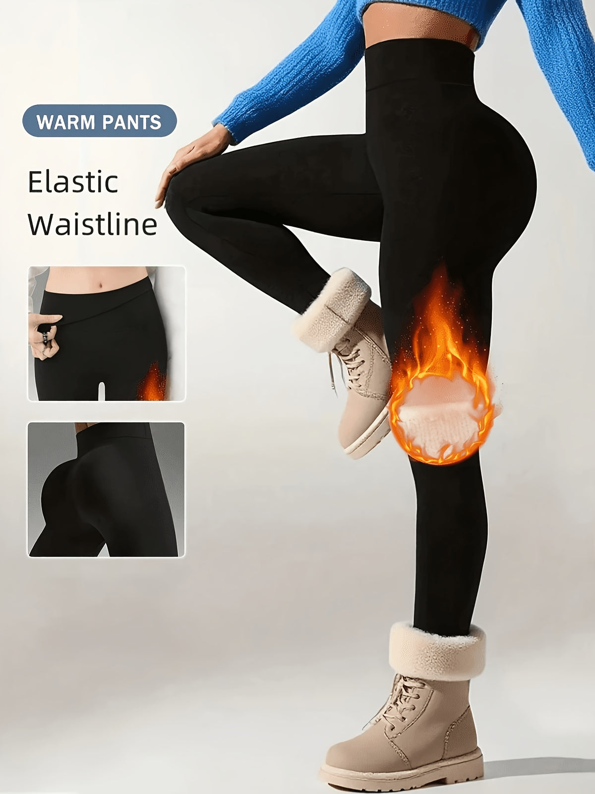 Fleece Lined Warm Base Layer Leggings - Black