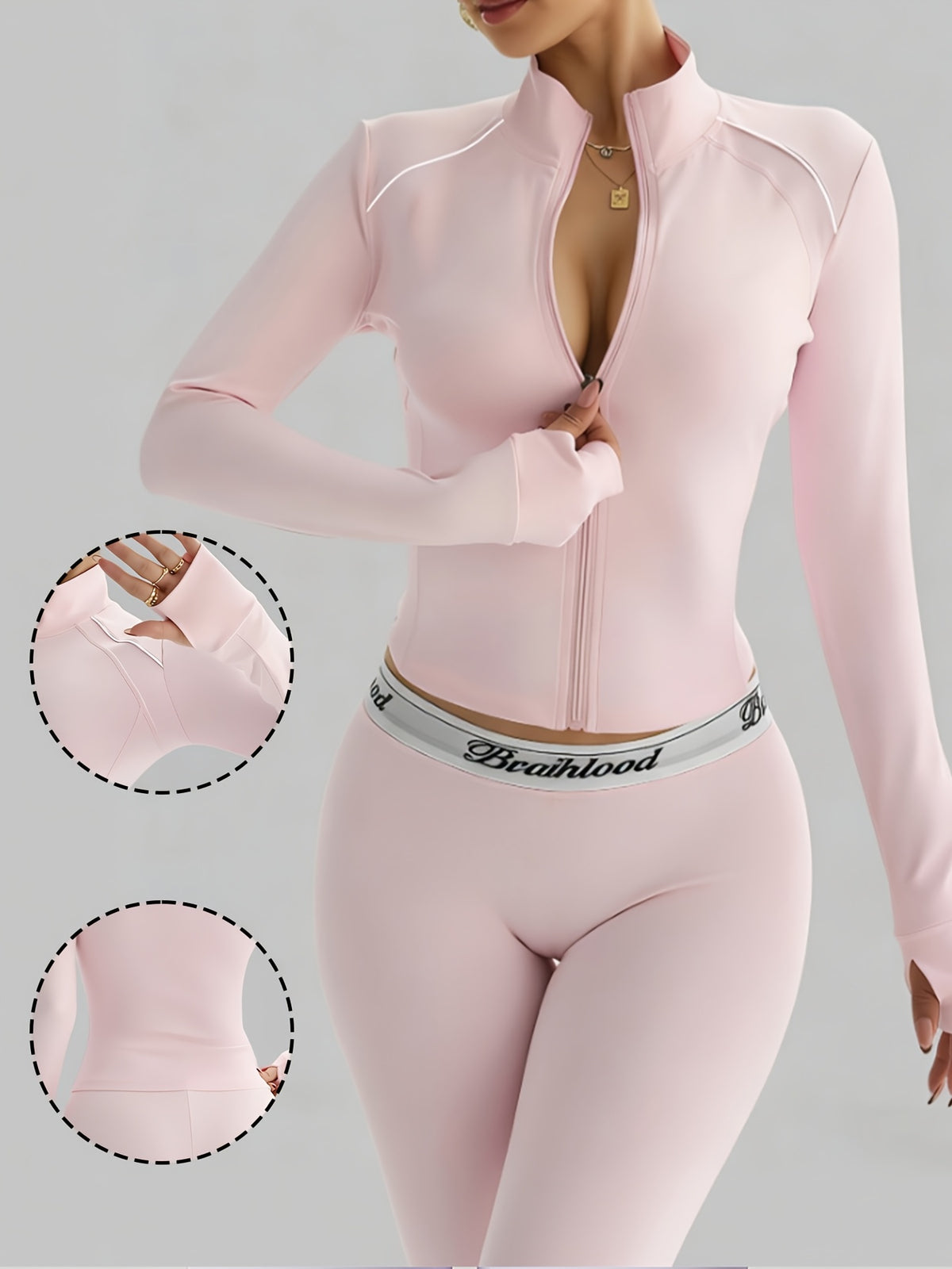 Contrast Trim Zip Up Fitted Jacket - Pink