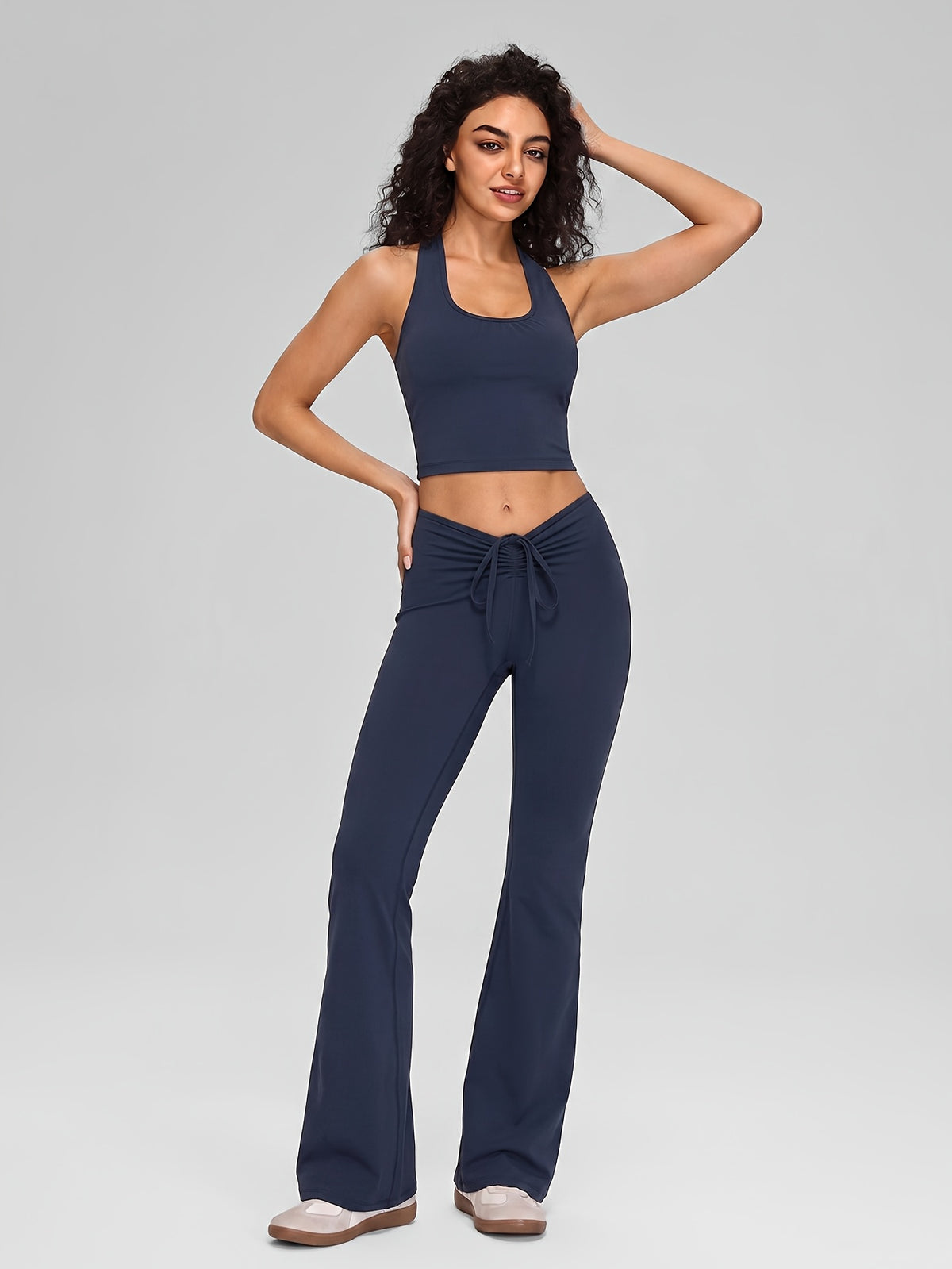 Halter Tank & Drawstring Flare Set - Navy