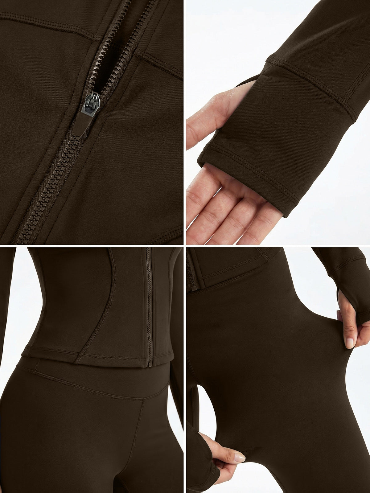 Mock Neck Track Jacket & Leggings Set - Coffee Brown