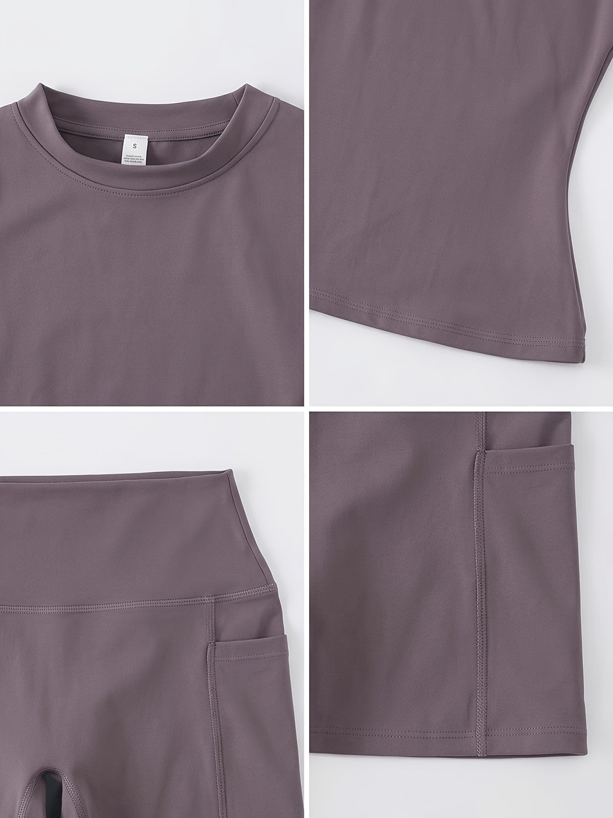 Tummy Control Top & Pocket Shorts Set - Eggplant Purple