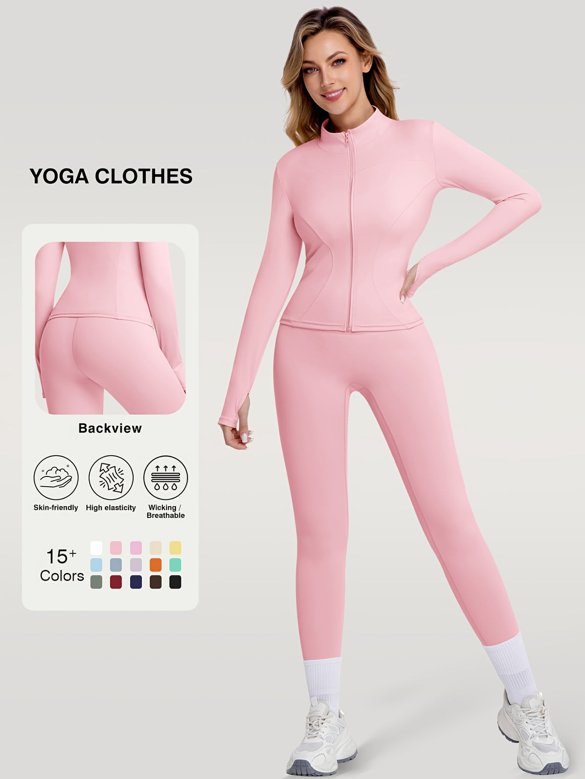 Figure Hugging Jacket & Pants Set - Pink