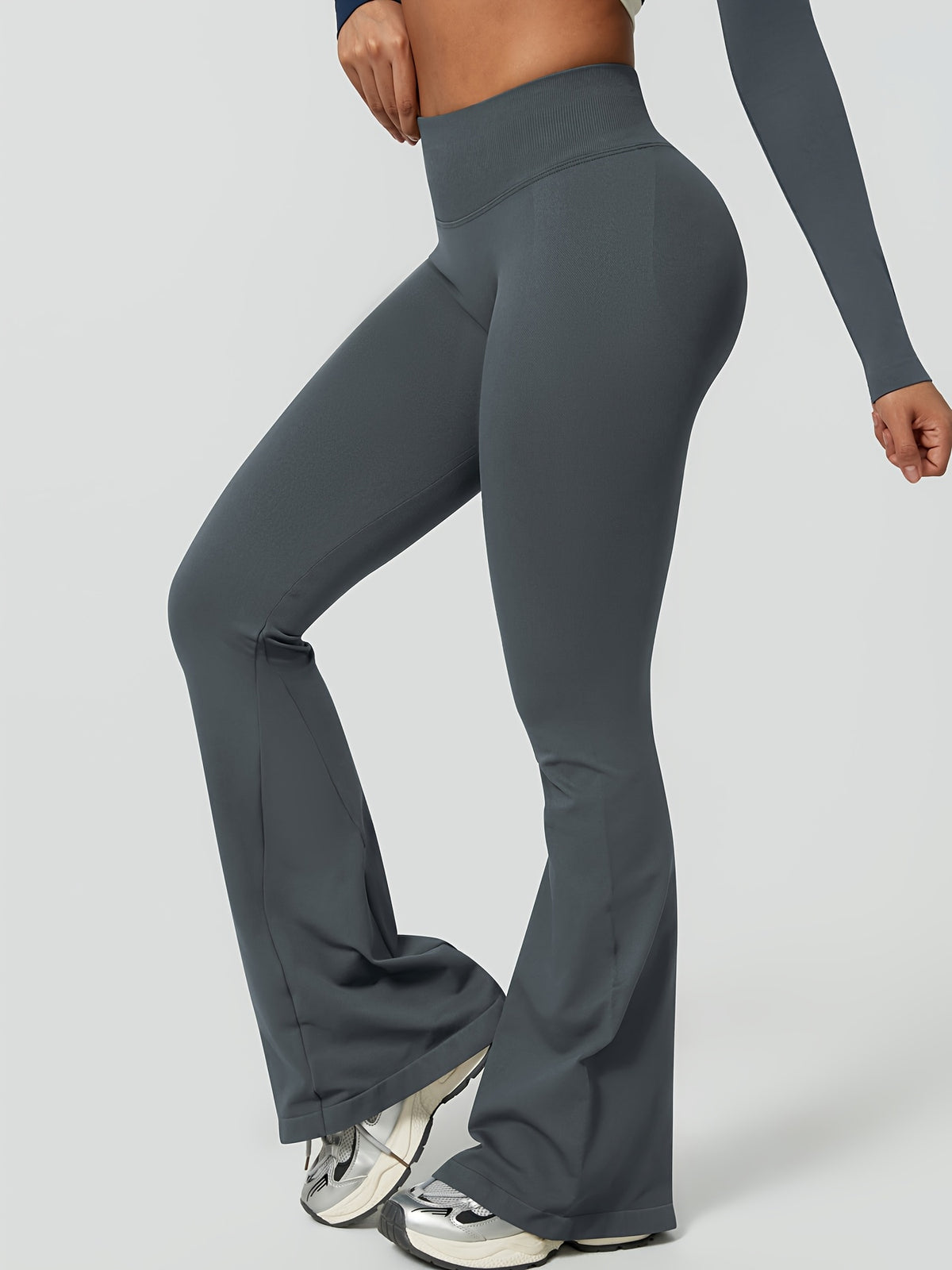 2 Pack High Waist Flare Leggings - Navy & Dark Grey