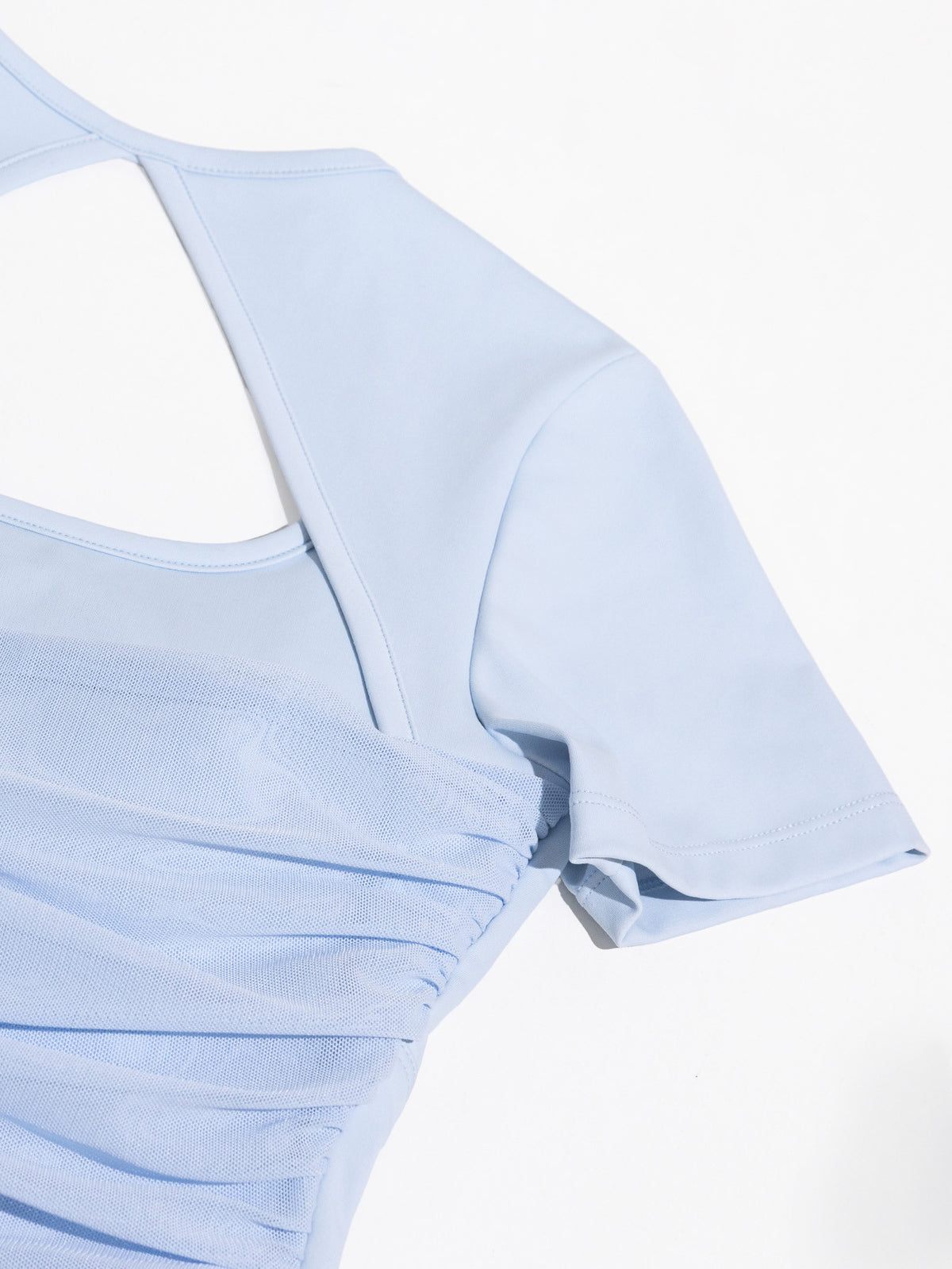 Backless Pleated Waist Cropped Tee - Sky Blue