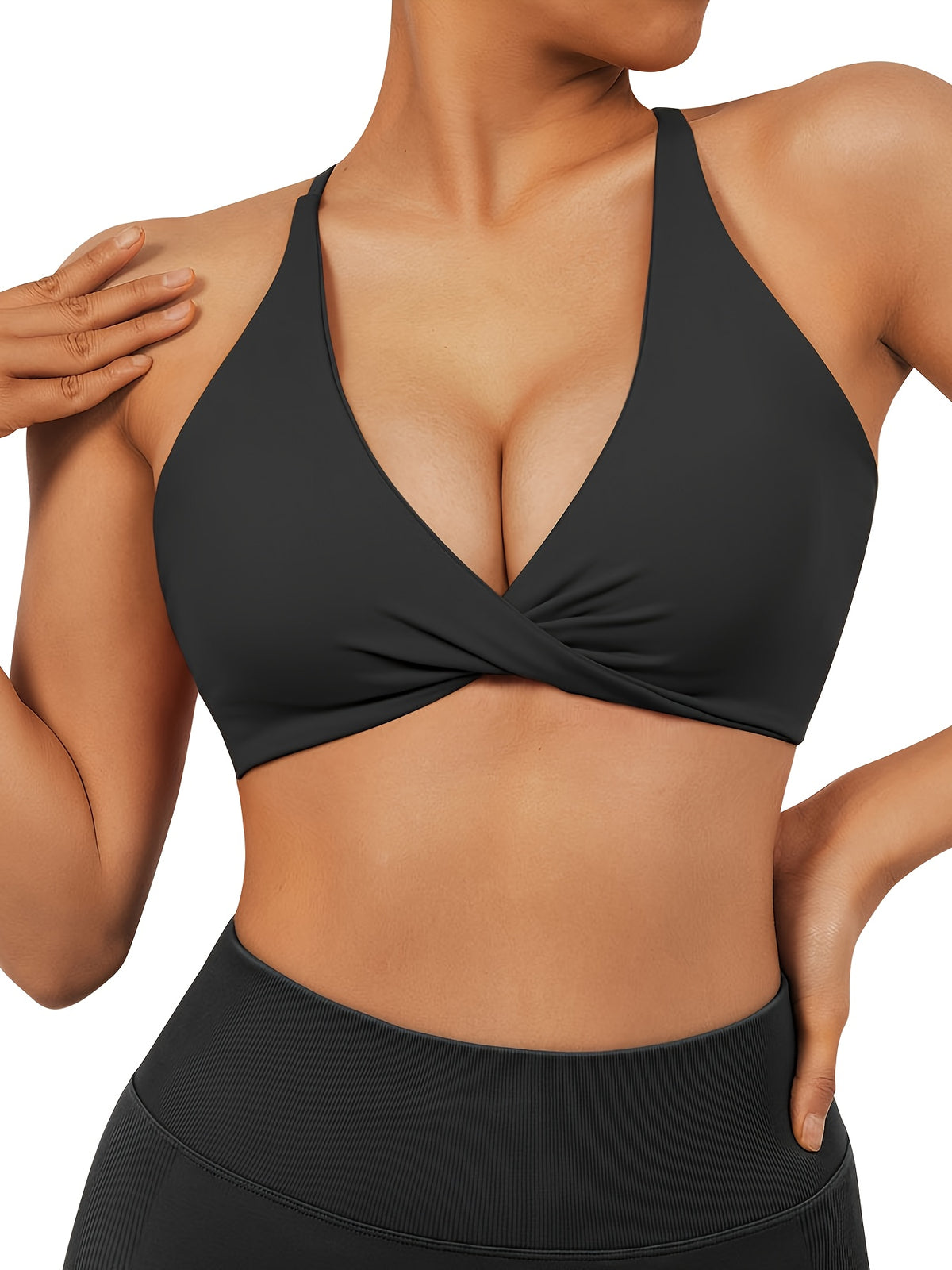 2 Pack V-Neck Shockproof Sports Bras - Black