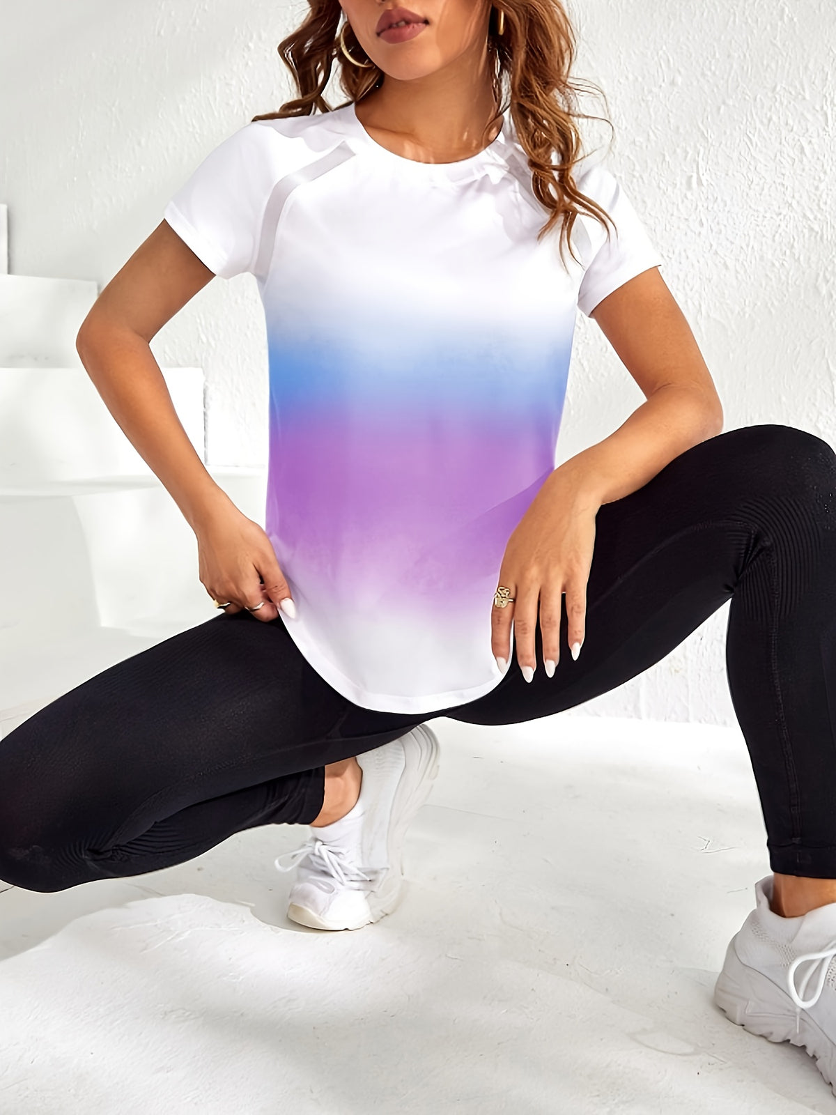 Tie-Dye Mesh Patchwork Sports Tee - Purple Ombre