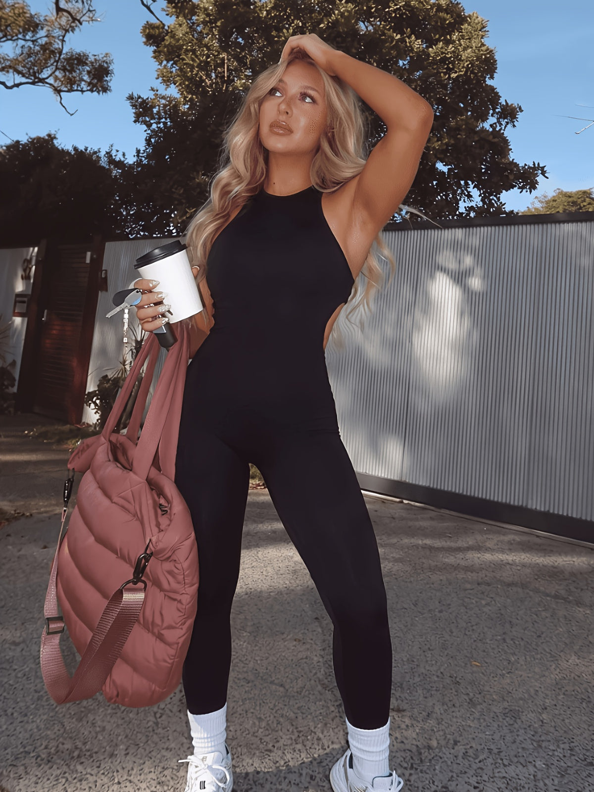 Open Back Sleeveless Jumpsuit - Black
