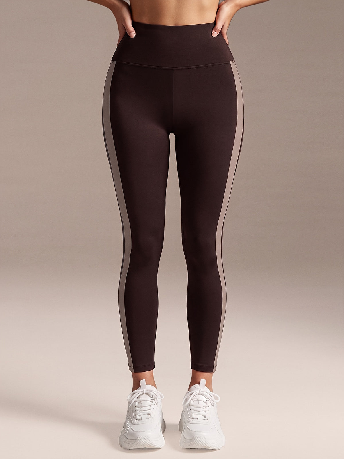 Contrast Panel Leggings - Coffee