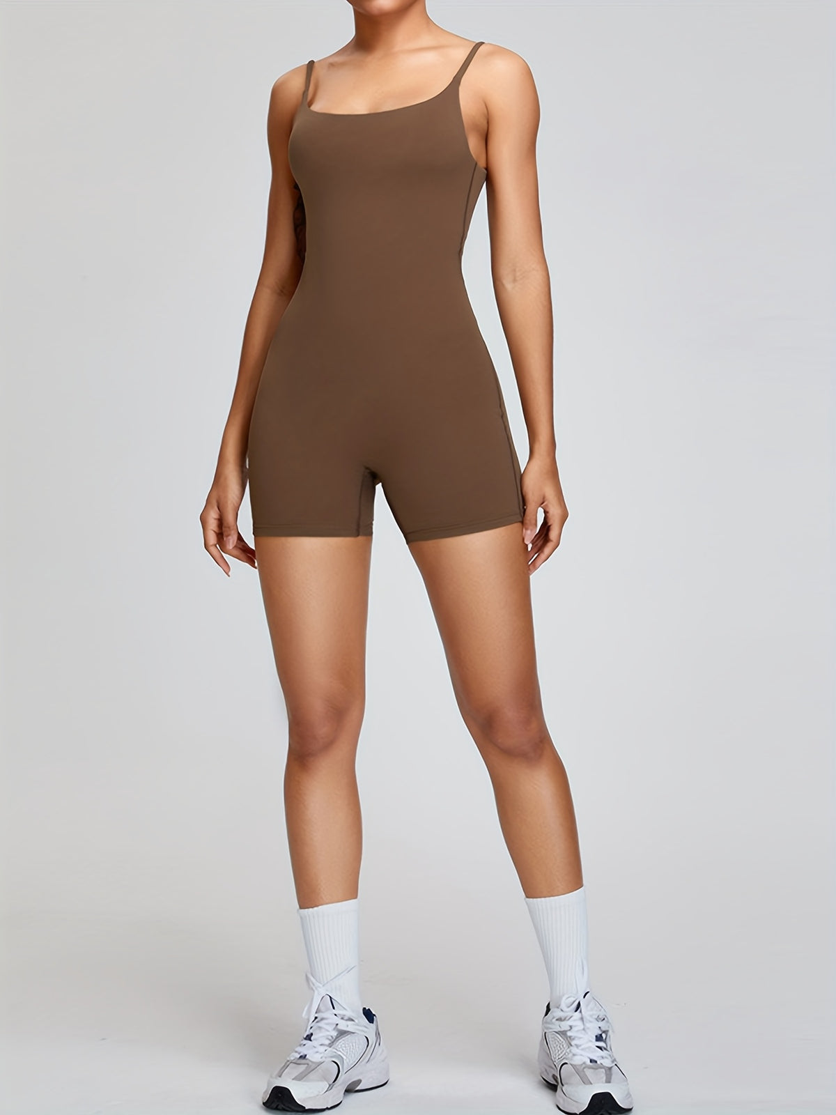 Padded Shorts Jumpsuit - Camel Brown