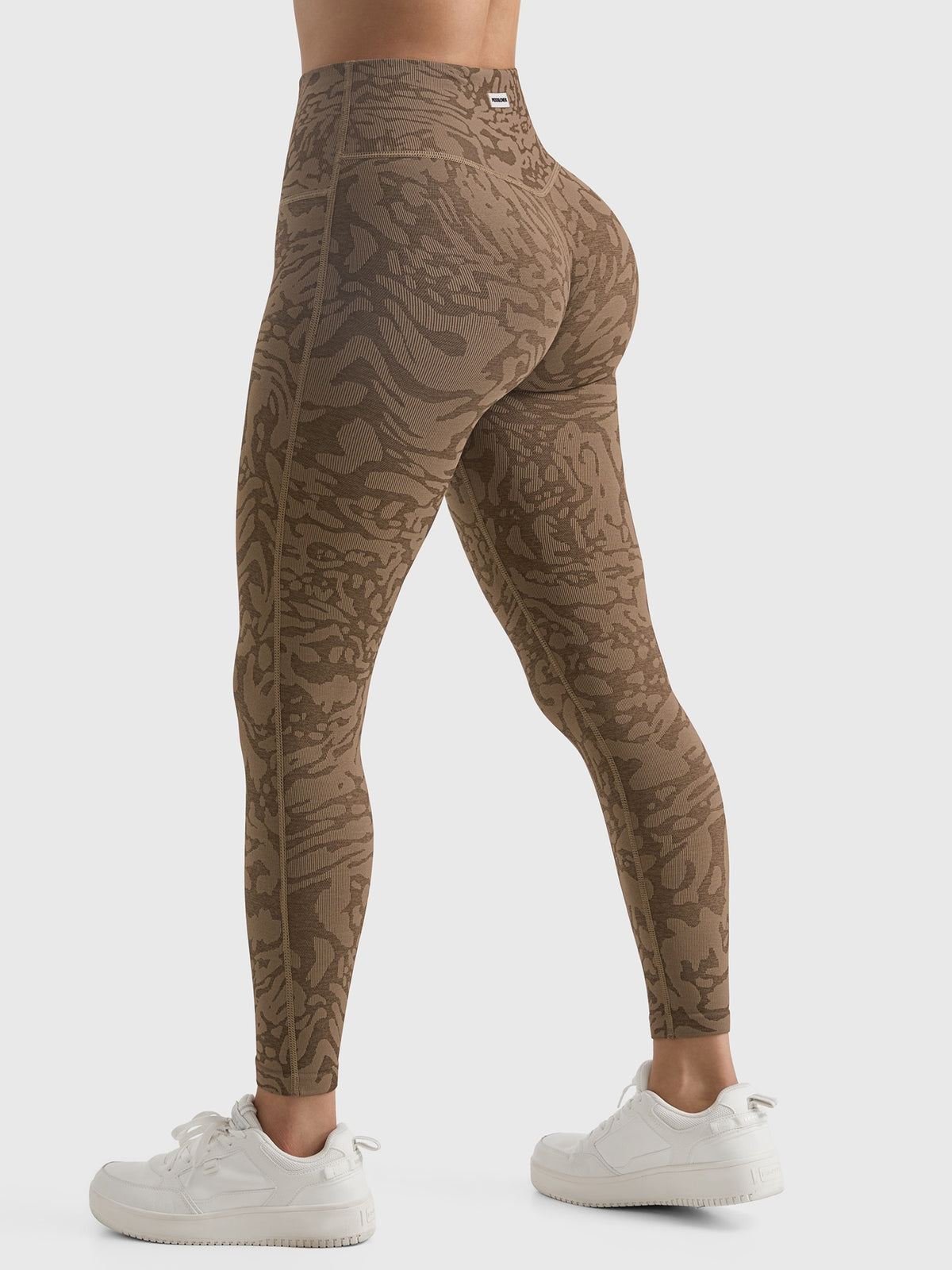 Non-Sheer Full Length Elastic Waist Leggings - Brown Leopard