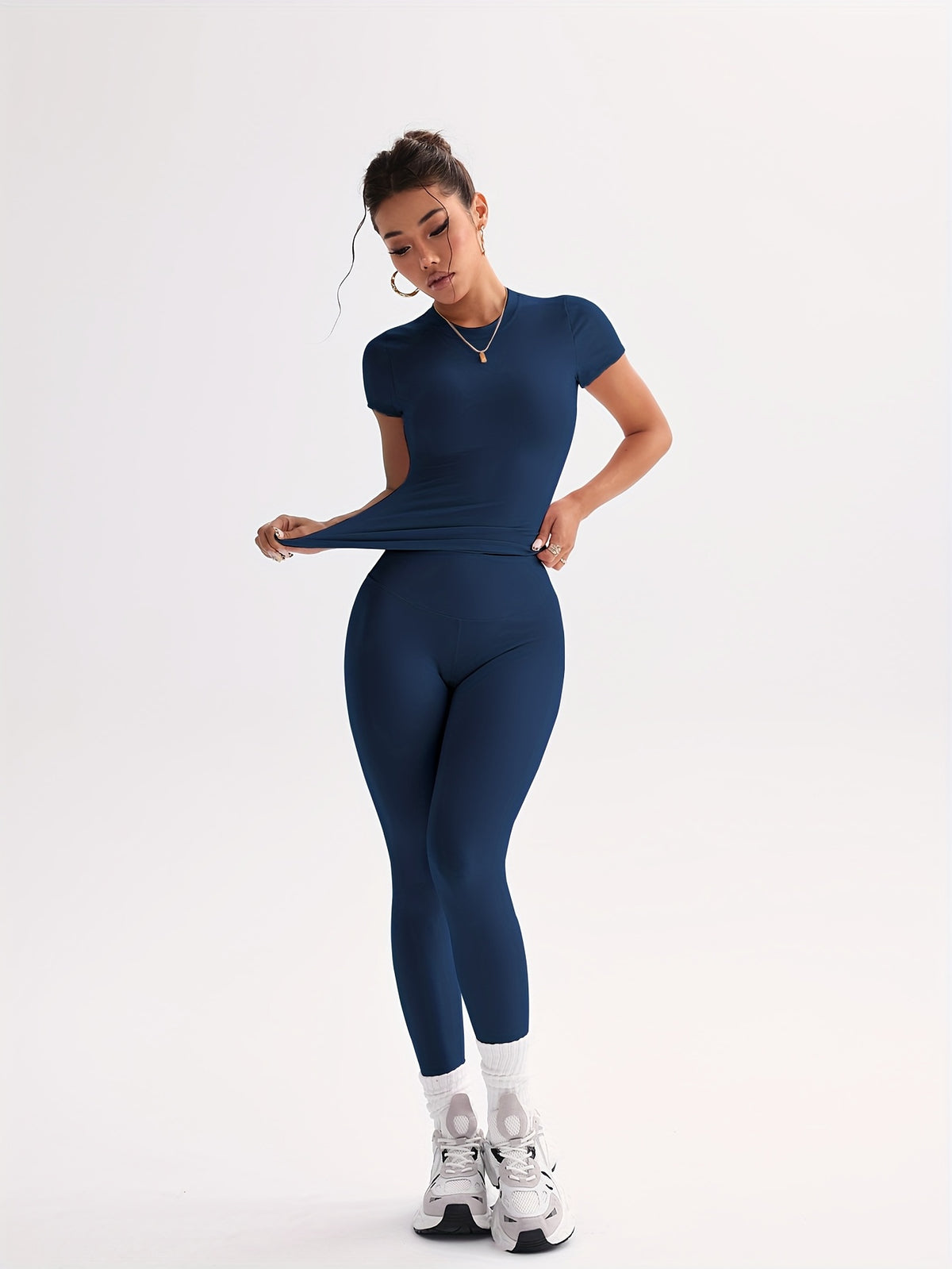 Cropped Tee & Leggings Set - Navy