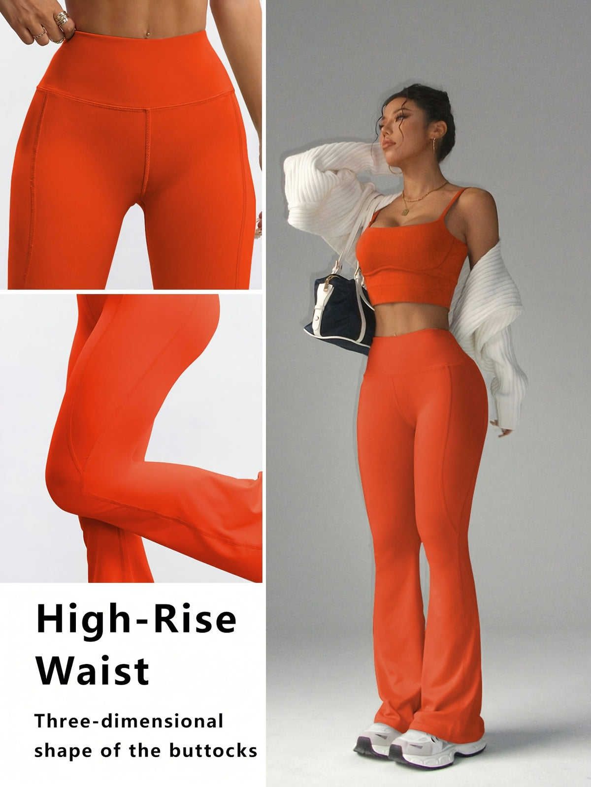 High Waist Flare Pants - Tangerine