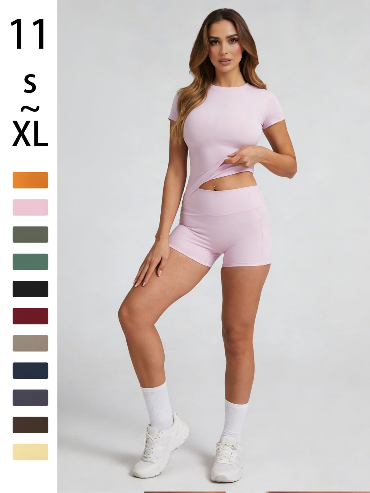 Tummy Control Top & Pocket Shorts Set - Pink
