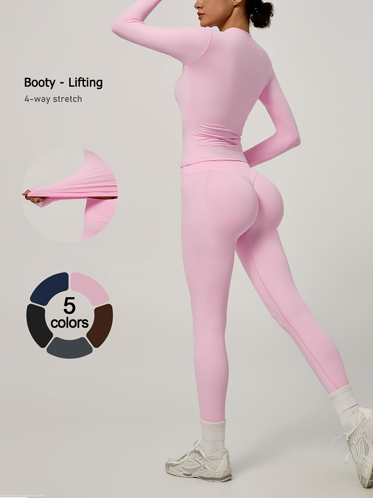 Long Sleeve Top & Seamless Leggings Set - Pink