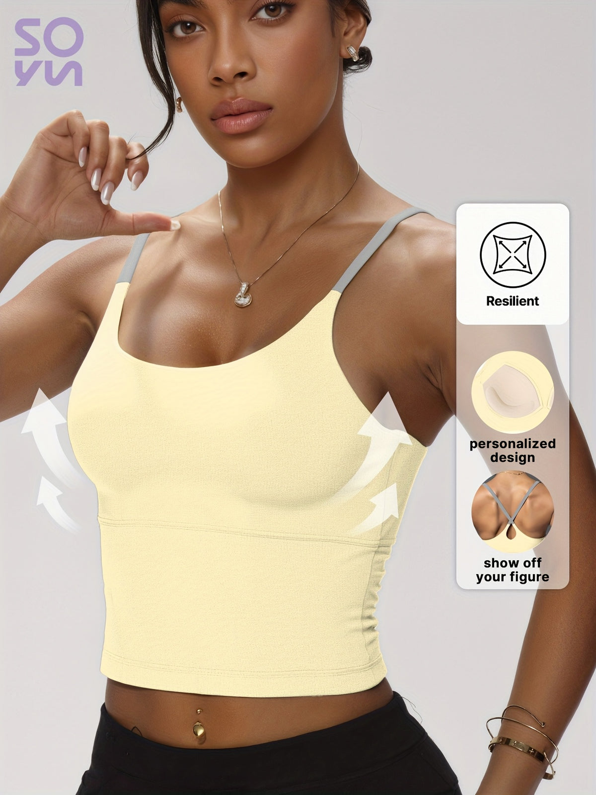 Color Block Padded Yoga Cami - Yellow