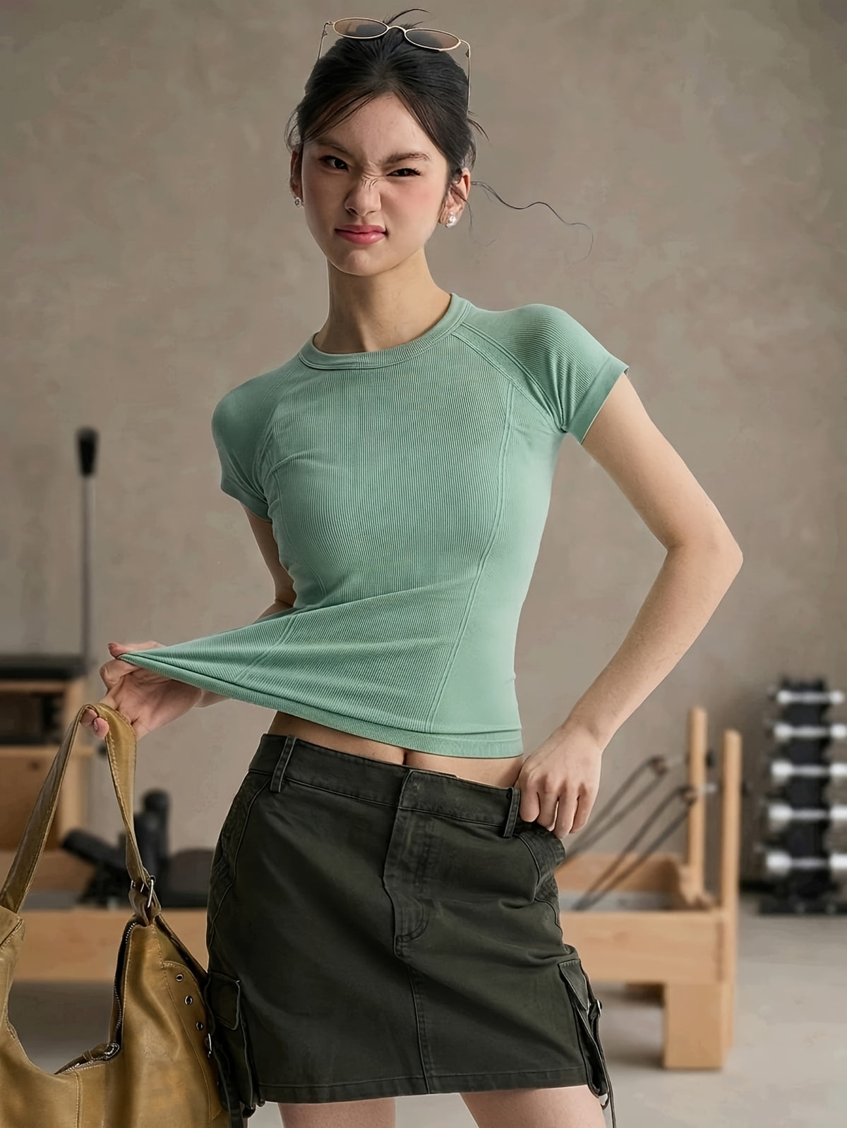 Breathable Mesh Seamless Yoga Tee - Military Blue