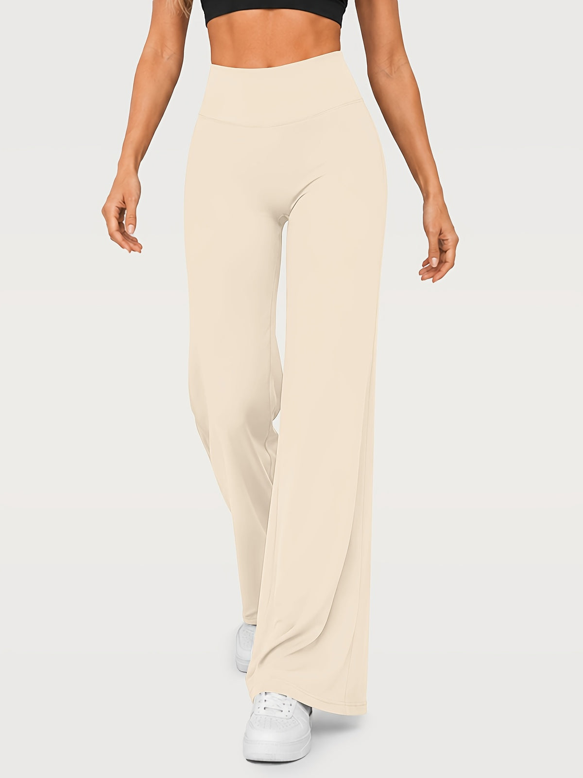 Stretch Straight Leg Yoga Pants - Beige