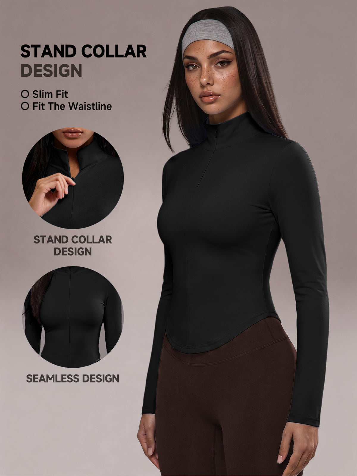 Half Zip Curved Hem Top - Black