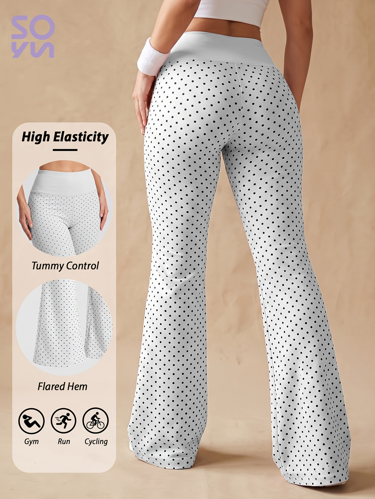 Polka Dot Flare Leggings - White