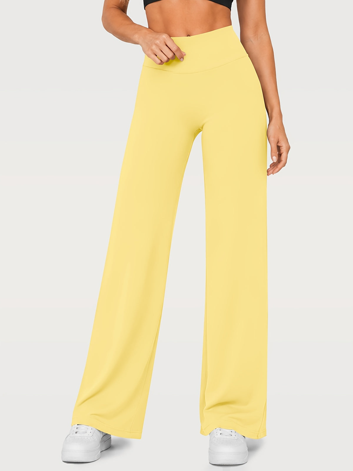 Stretch Straight Leg Yoga Pants - Yellow