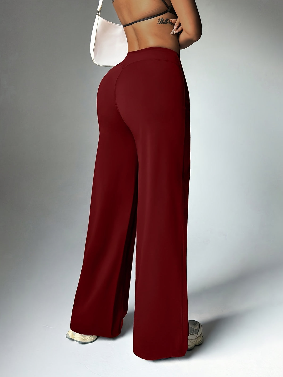 High Waist Flare Yoga Pants - Burgundy