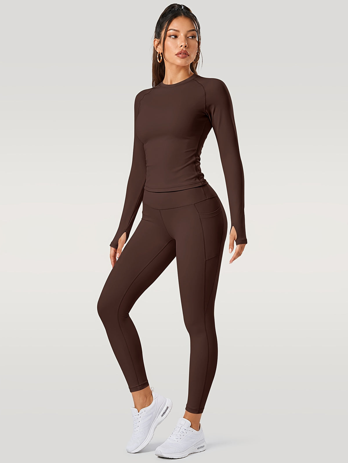 Long Sleeve Top & Leggings Set - Brown