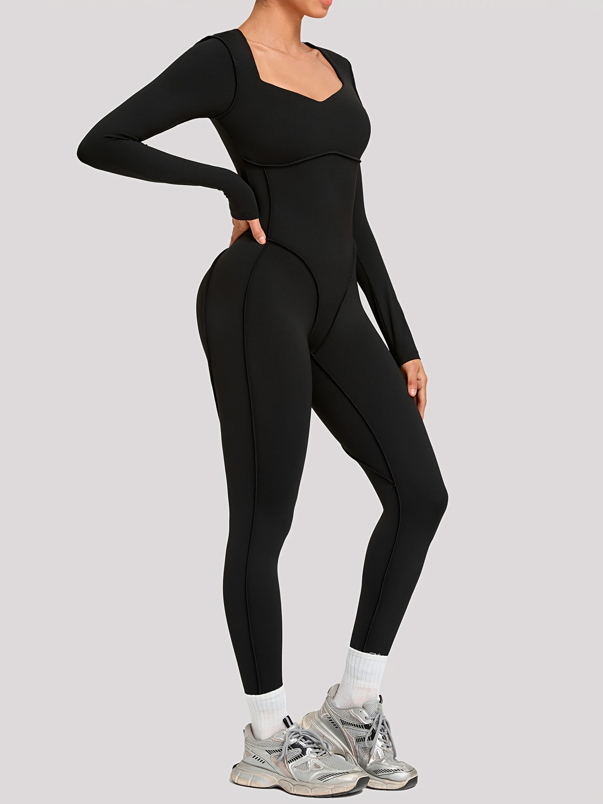 Long Sleeve Padded Jumpsuit - Black