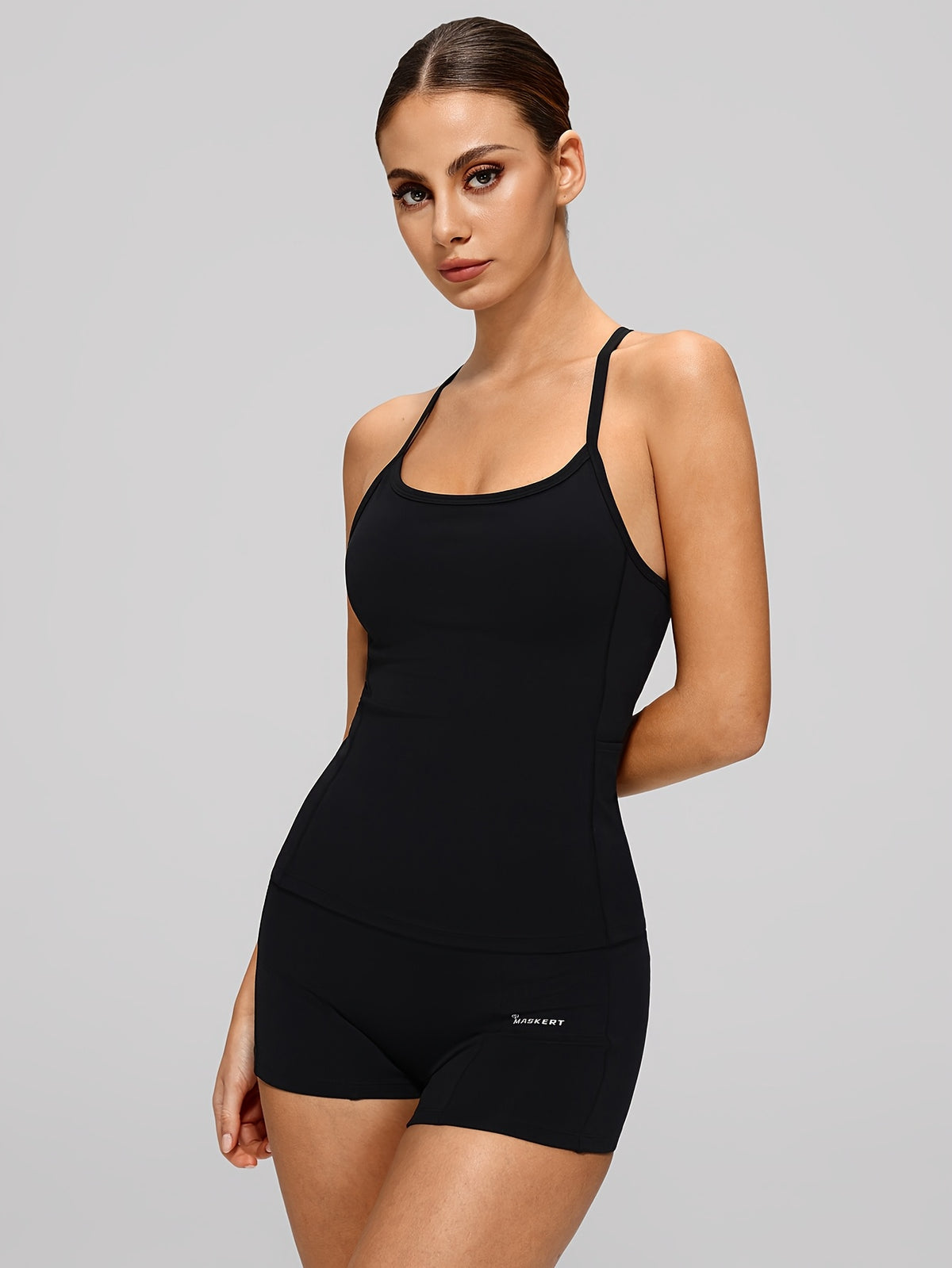 Crossover Top & Pocket Shorts Set - Black
