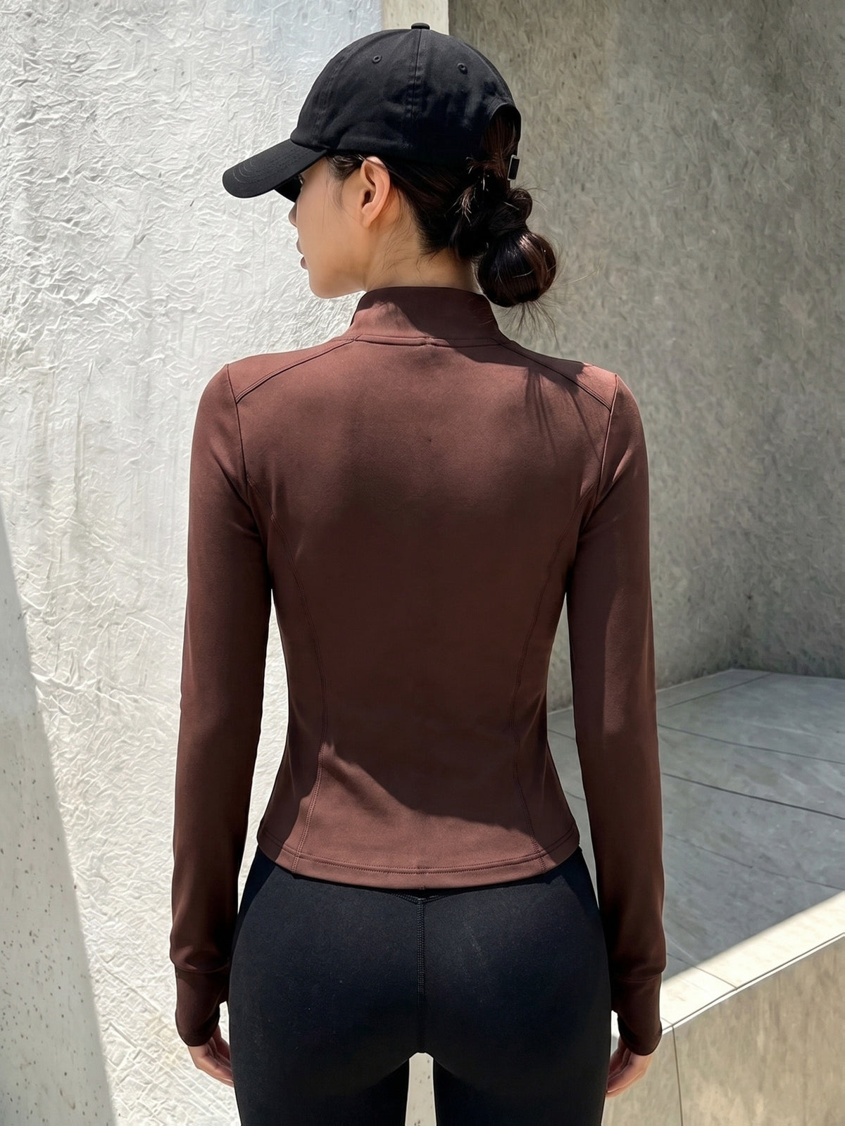 Lined Stand Collar Cropped Zip Jacket - Coffee