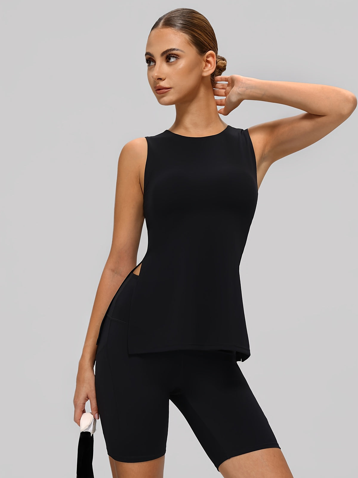 Side Slit Tank & Shorts Set - Black