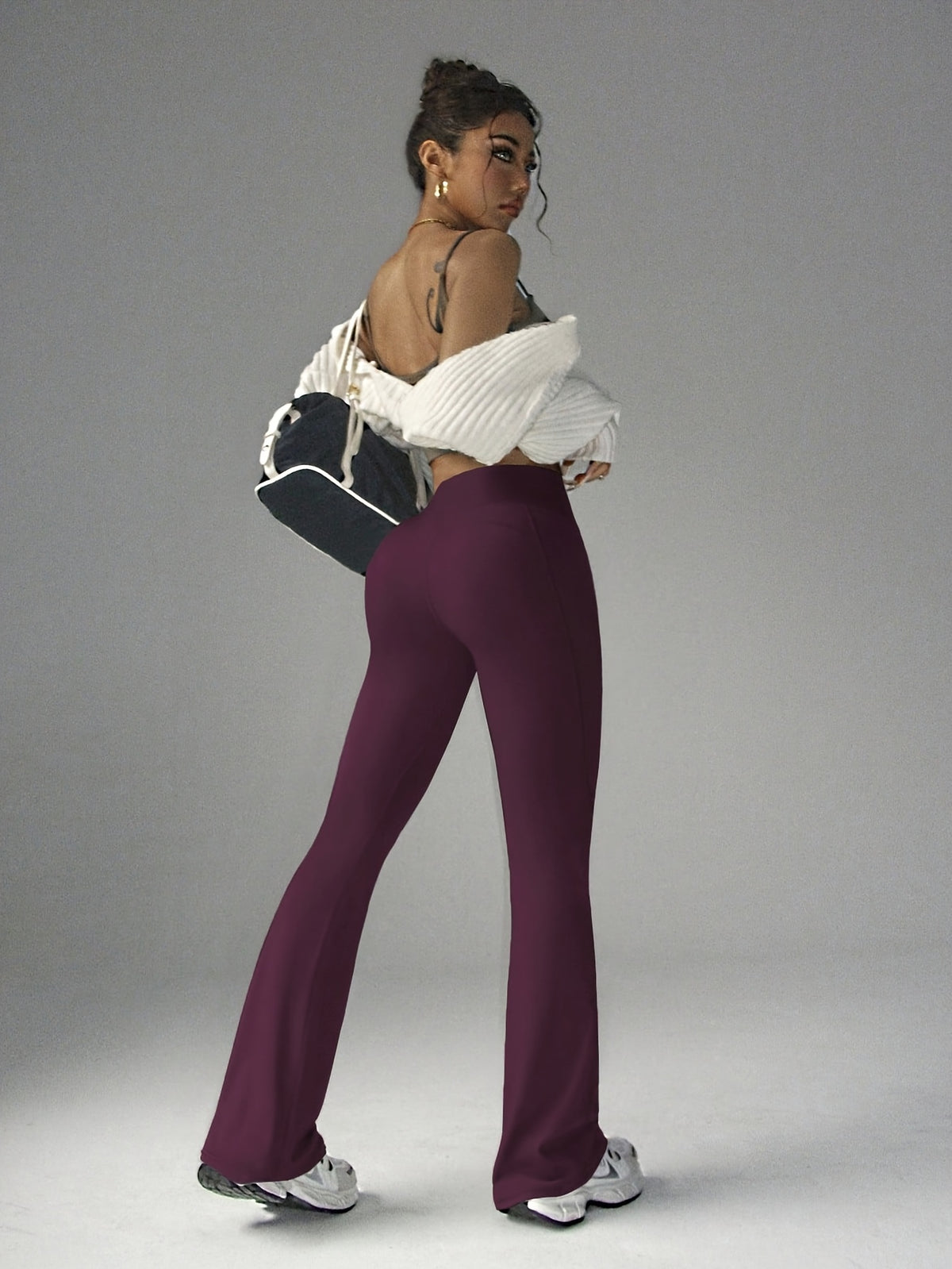 High Waist Flare Pants - Grape Purple