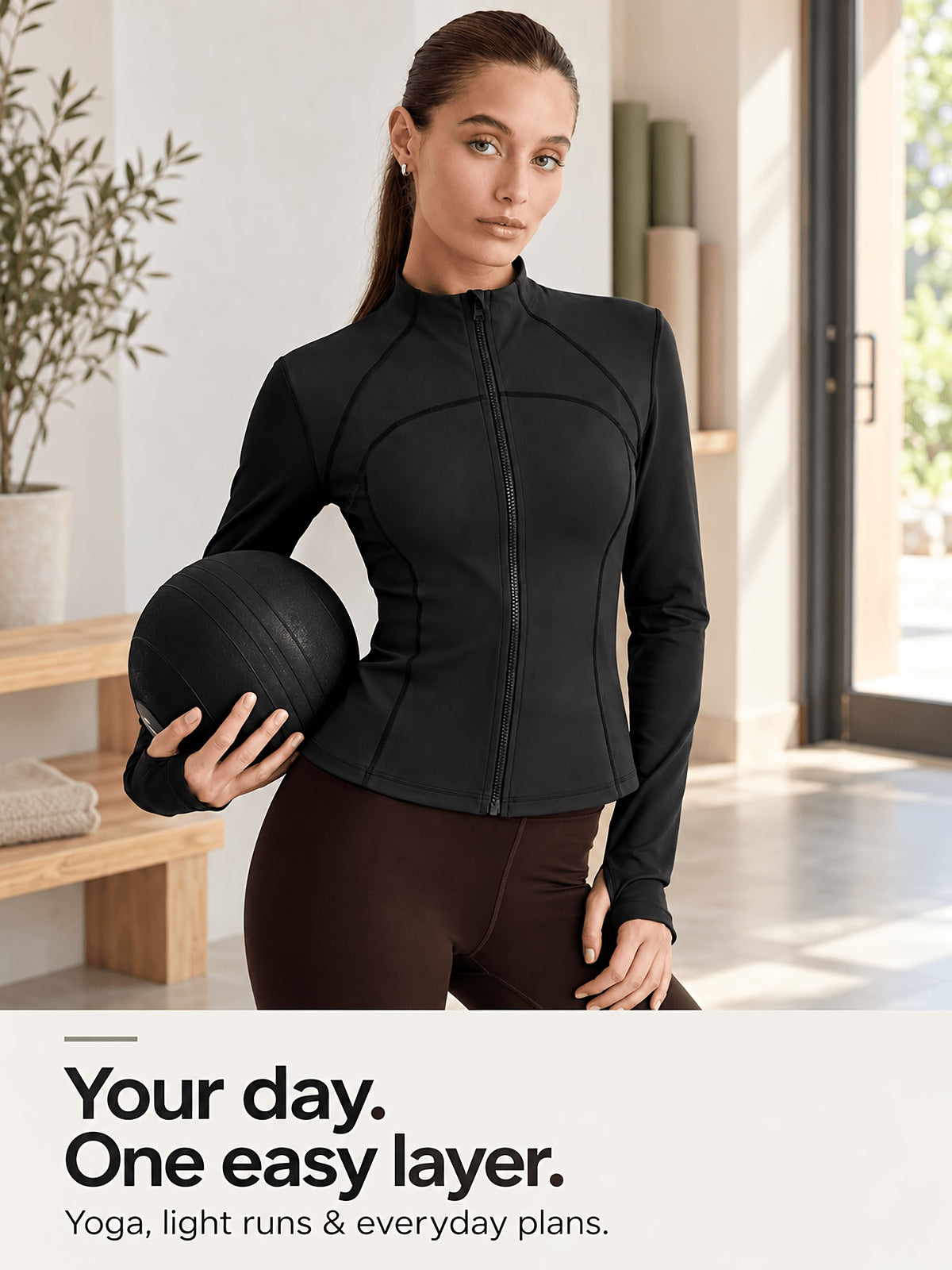 Waist Cinching Cropped Thumbhole Jacket - Black