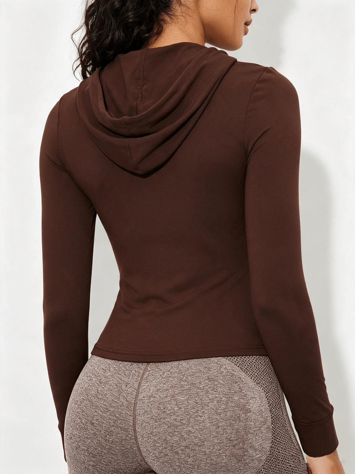 Chest Cutout Metal Drawstring Hoodie - Coffee
