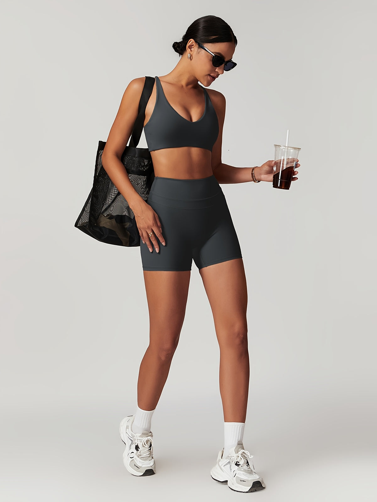 Sculpt Cross Back Two-Piece Set - Grey