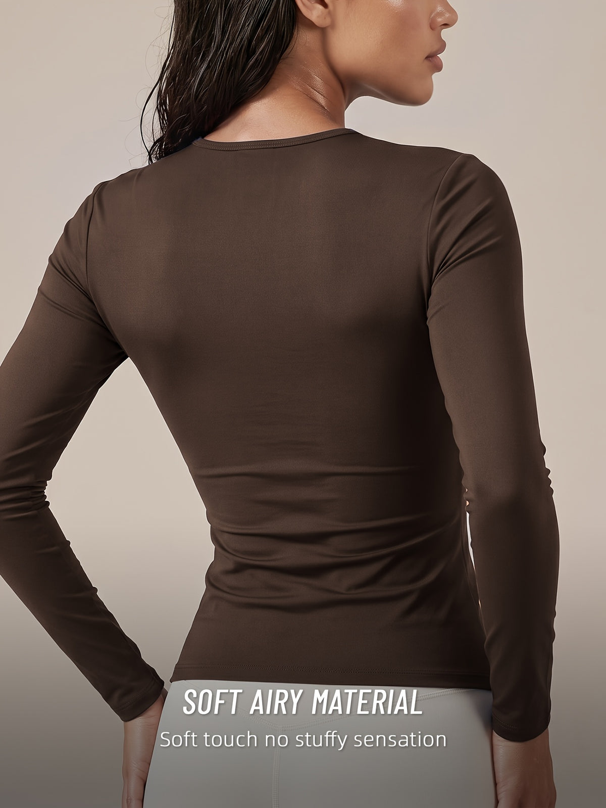 Nylon High Stretch Long Sleeve Tee - Coffee