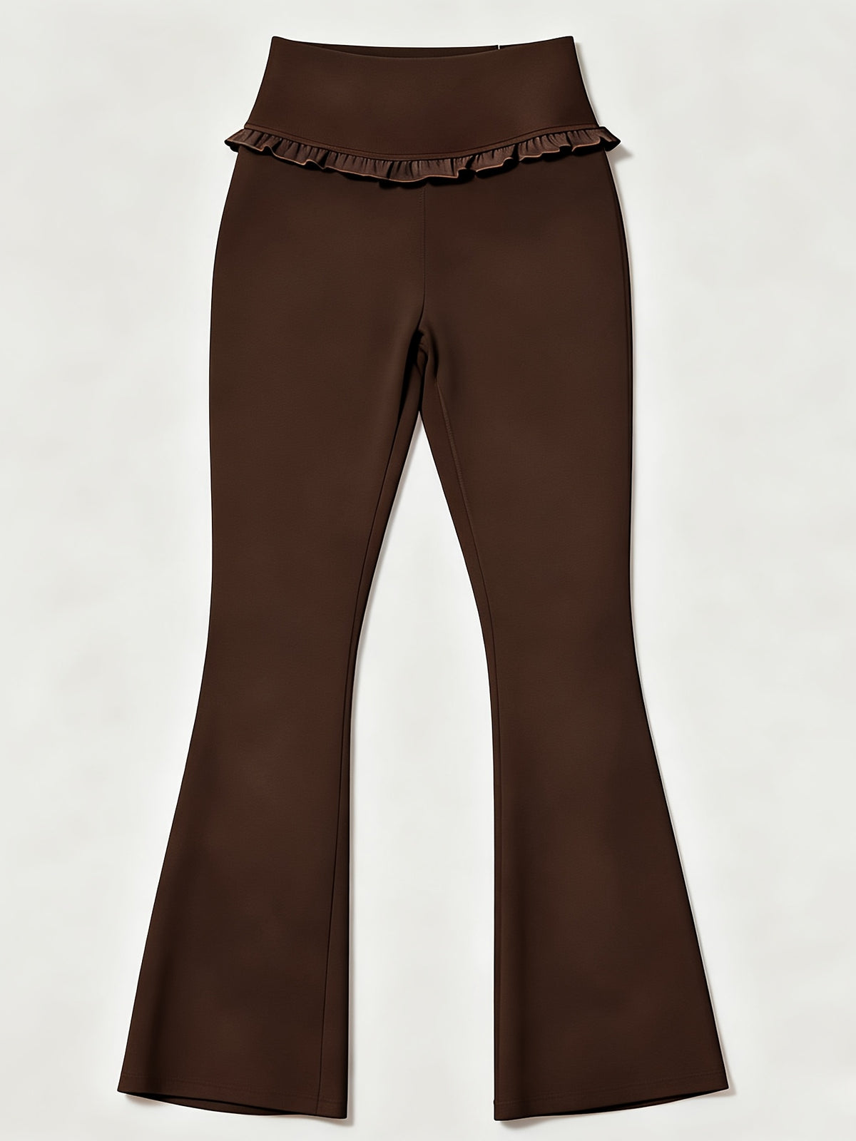 Lace Trim Flare Leggings - Coffee