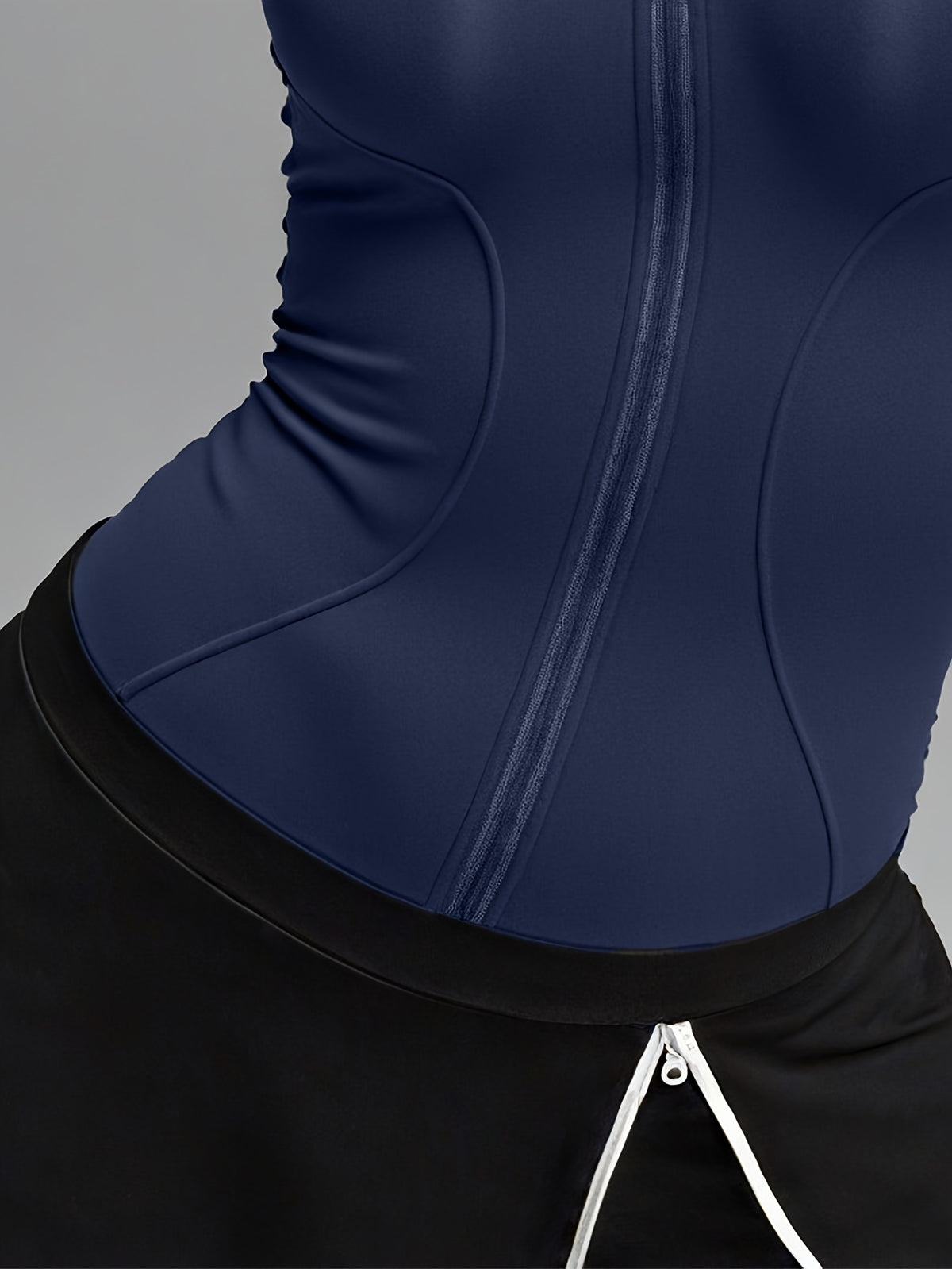 Short Sleeve Cropped Zip Jacket - Navy