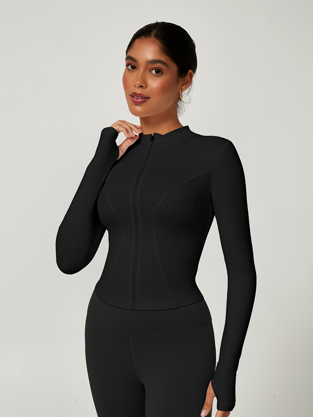 Quick Dry Stand Collar Zip Jacket - Black