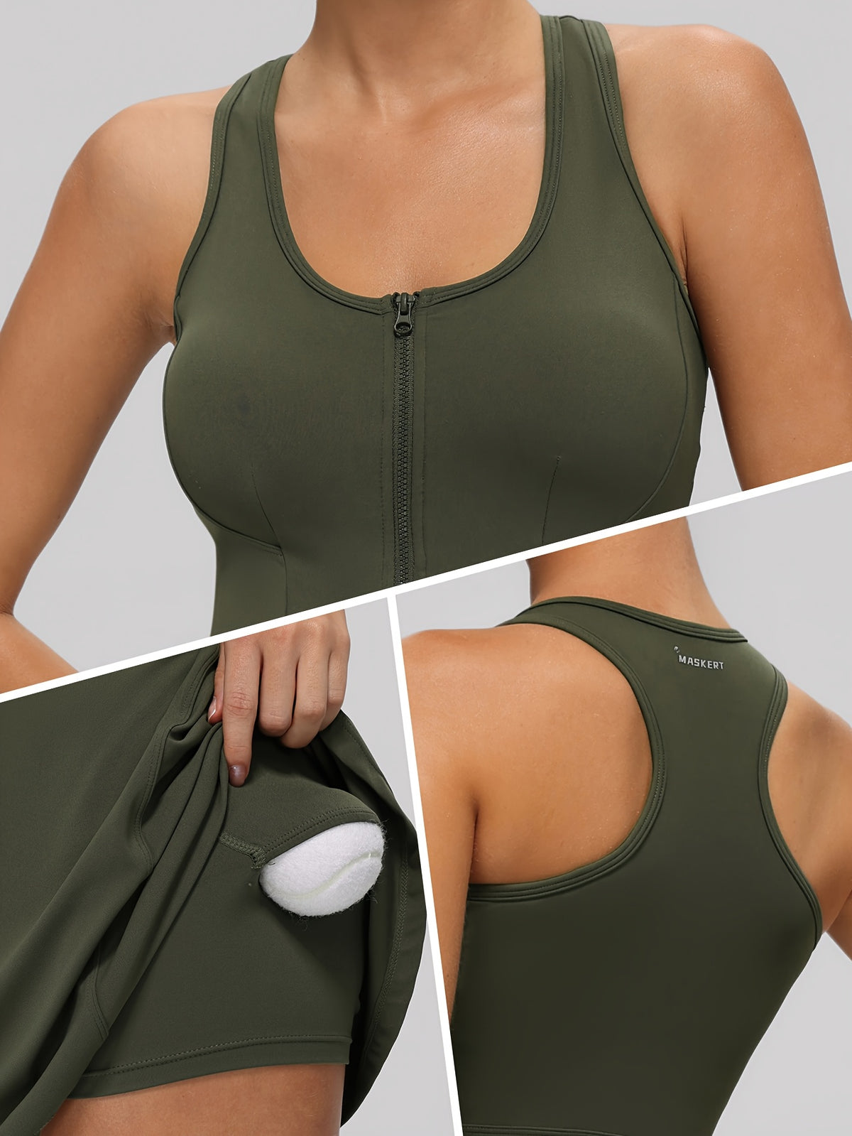 Sleeveless Zip Tennis Dress - Olive