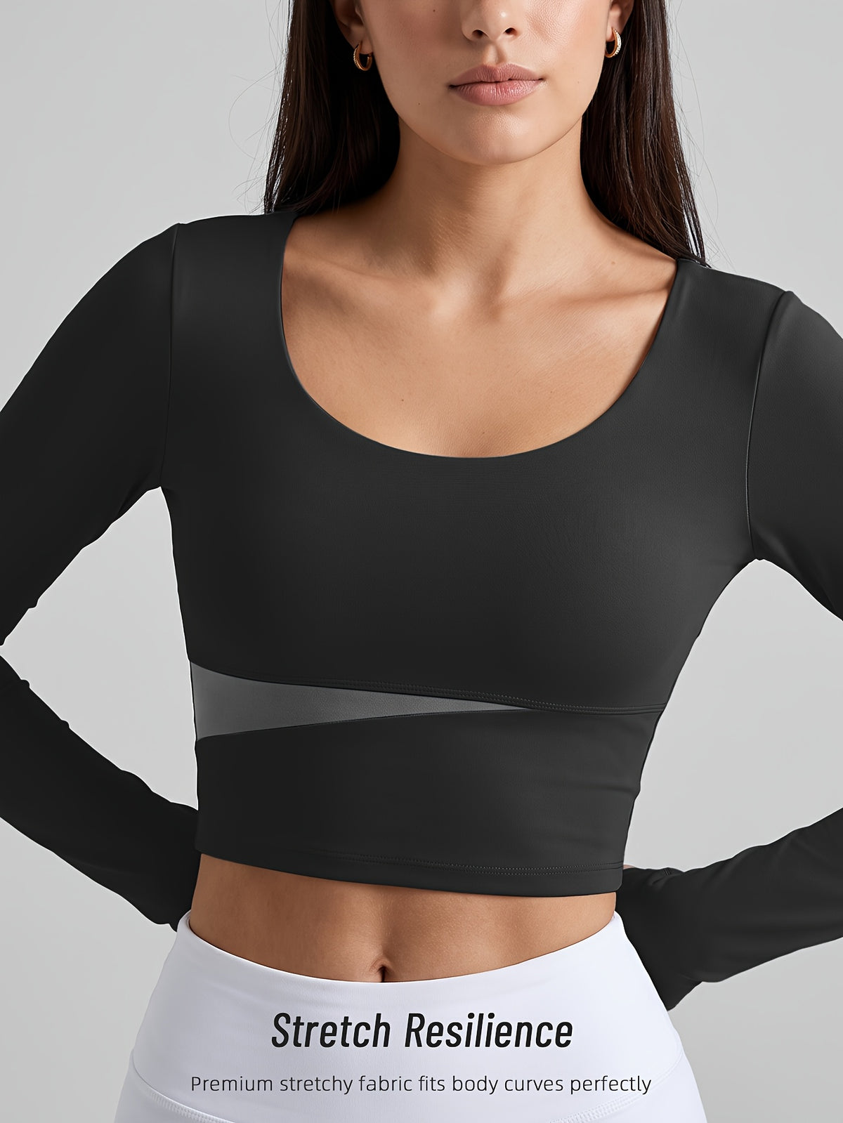 Color Block Padded Long Sleeve Top - Black