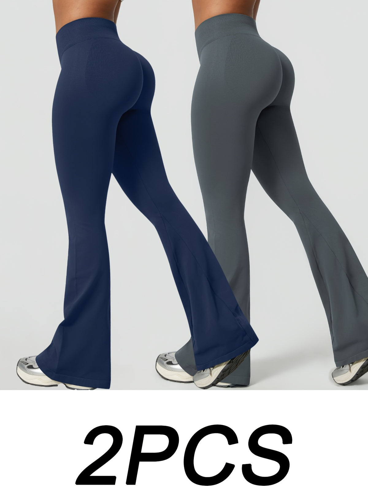 2 Pack High Waist Flare Leggings - Navy & Dark Grey