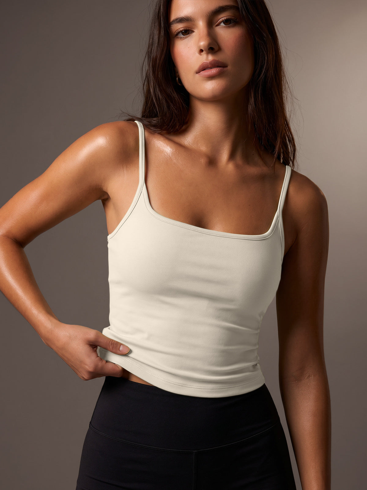 Halter Neck Stretch Tank Top - Ivory White
